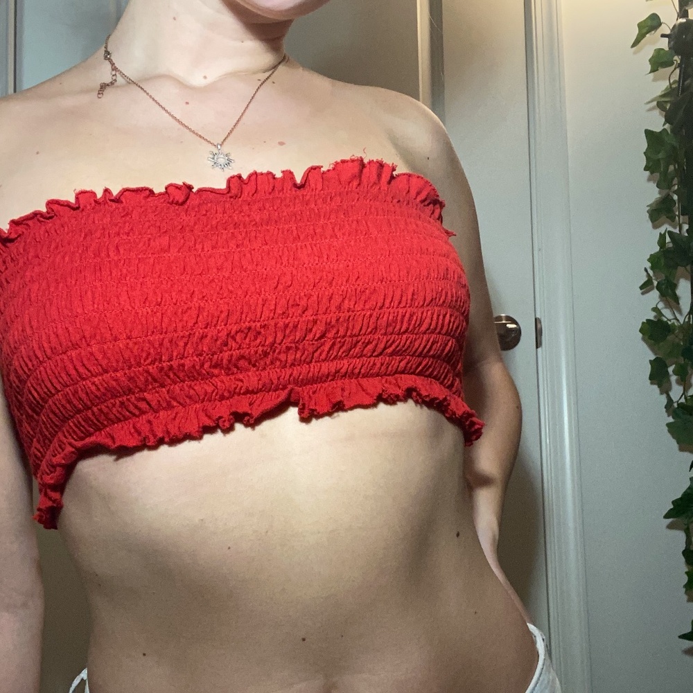 Red Ruffled Tube Top - Picture 2 of 2